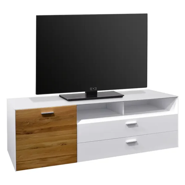TV-Lowboard I Front & Korpus: Spanplatte, foliert Absetzung: Massivholz Wildeiche, geölt Weiß/Weiß/Wildeiche 177 x 64 x 42cm