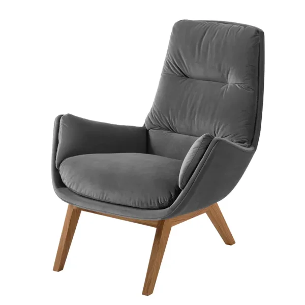 Sessel mit Holzfüßen Grau/Grau Samt Shyla Eiche Dunkel 83 x 95 x 97cm