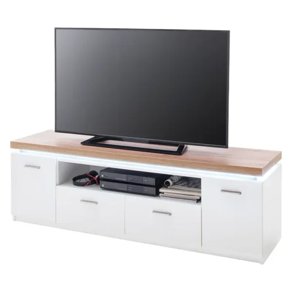 TV-Lowboard Front & Korpus: Spanplatte, beschichtet Rückwand & Schubladenböden: HDF Hochdichte Holzfaserplatte , lackiert Griffe: Metall,