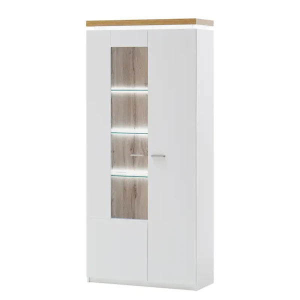 Vitrinenschrank 88 x 198 x 38cm Weiß/Weiß