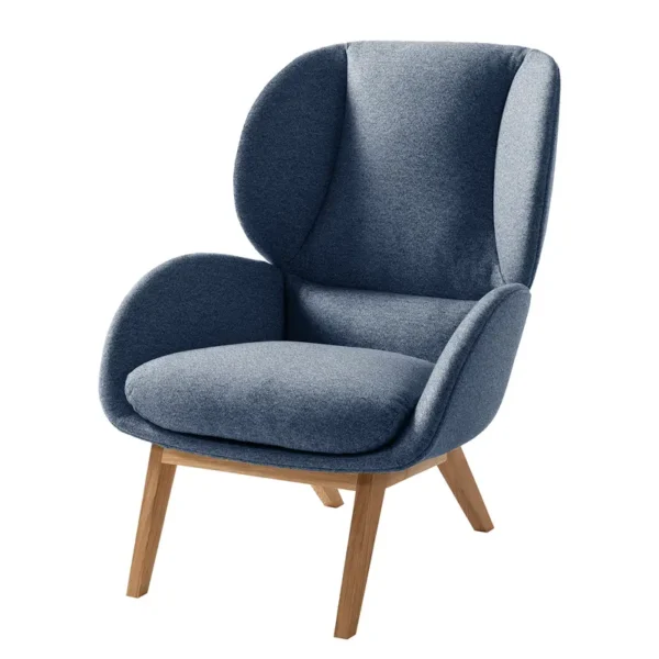 Sessel Blau/Blau Webstoff Inze Eiche Hell 82 x 102 x 90cm