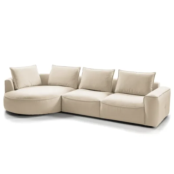 Ecksofa mit Ottomane Beige Webstoff Saia 310 x 82 x 154cm Longchair davorstehend links Modern