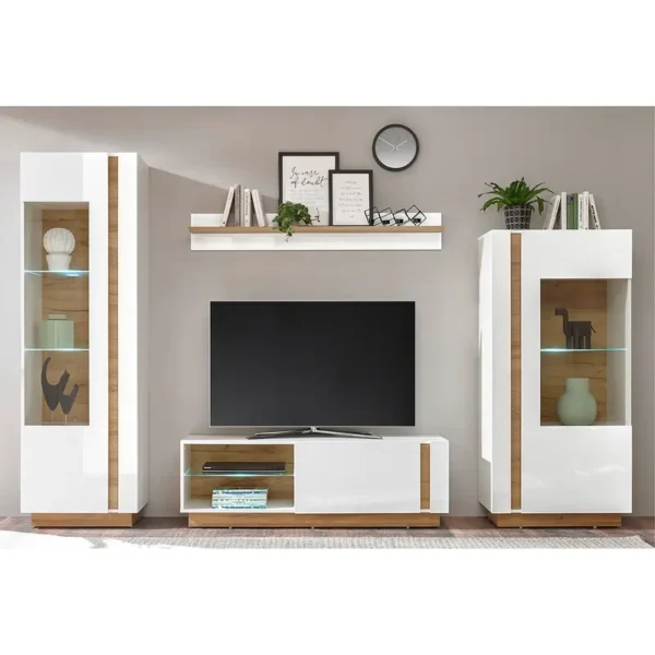 Wohnwand I 4-teilig MDF Mitteldichte Holzfaserplatte , beschichtet Weiß 290 x 194 x 40cm