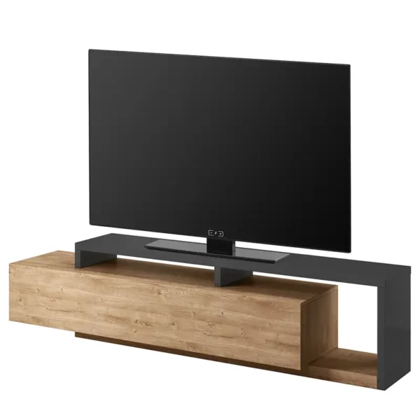 TV-Lowboard Spanplatte, foliert Grau/Eiche Dekor/Anthrazit 218 x 53 x 37cm