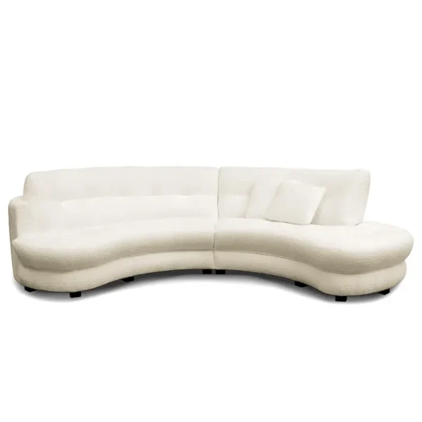 Ecksofa Roulette Weiß Bouclé Stoff Abby 300 x 80 x 113cm Ottomane davorstehend rechts Modern