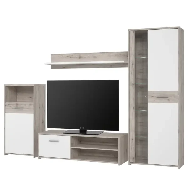 Wohnwand Union City 4-teilig Spanplatte, foliert Weiß/Beige 266 x 183 x 41cm