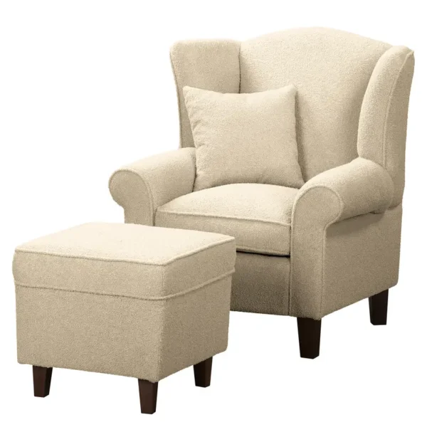 Ohrensessel Beige Bouclé Stoff Nola mit Hocker 80 x 95 x 78cm