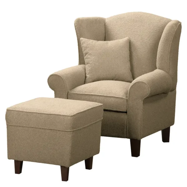 Ohrensessel Beige Bouclé Stoff Nola mit Hocker 80 x 95 x 78cm