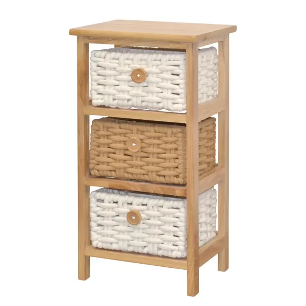 Regal Lucka Paulownia Massiv, lackiert MDF Mitteldichte Holzfaserplatte Körbe aus Wolle Braun/Hellbraun/Weiß 58cm