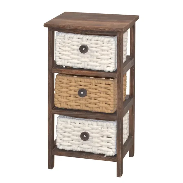 Regal Lucka Paulownia Massiv, lackiert MDF Mitteldichte Holzfaserplatte Körbe aus Wolle Braun/Braun/Weiß 58cm