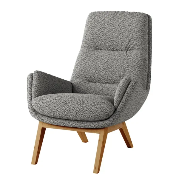 Sessel mit Holzfüßen Grau Teddy-Bouclé Stoff Bony Eiche Dunkel 83 x 95 x 97cm