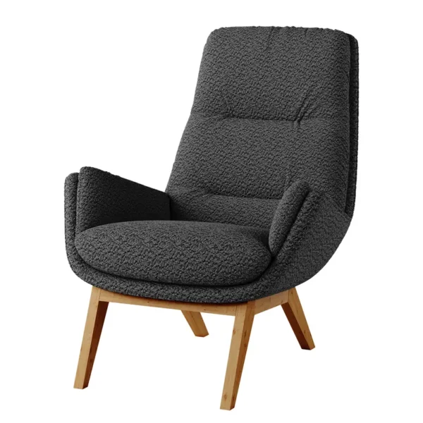 Sessel mit Holzfüßen Grau Teddy-Bouclé Stoff Bony Eiche Dunkel 83 x 95 x 97cm