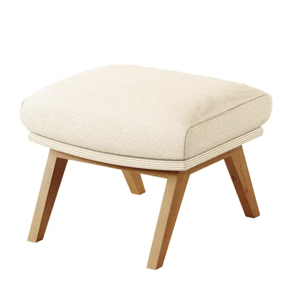 Polsterhocker mit Holzfüßen 51 x 37 x 41cm Weiß Eiche Dunkel Cordstoff Snor: Beige