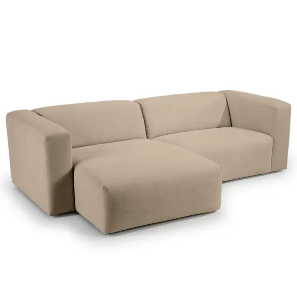 Ecksofa Minaya Braun/Taupe Strukturstoff Kari 255 x 72 x 160cm Longchair davorstehend links Modern