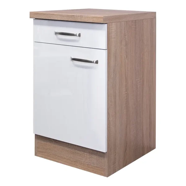 Unterschrank 50cm Braun/Weiß/Hochglanz Weiß/Eiche Sonoma Dekor