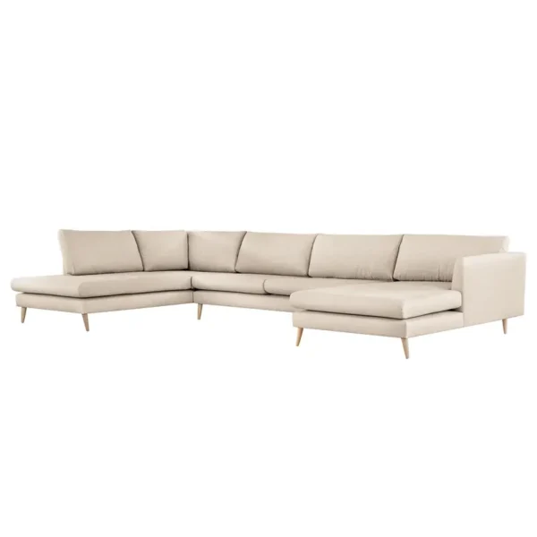 Wohnlandschaft Kayena Beige Webstoff Inas 375 x 78 x 221cm Longchair davorstehend rechts / Ottomane links Buche Hell Modern