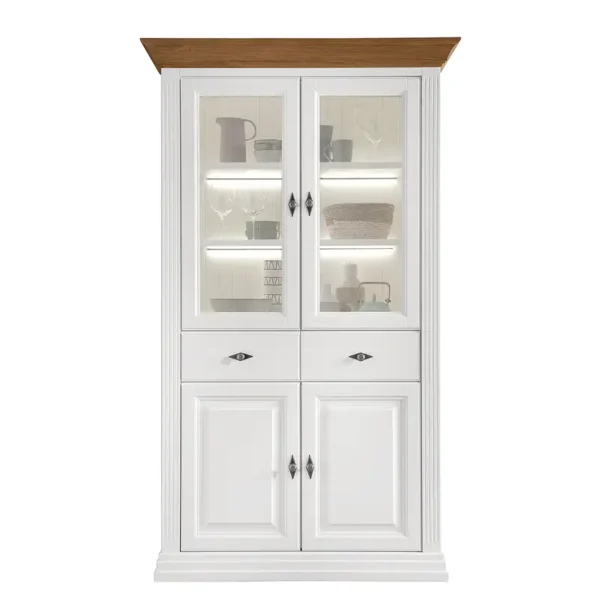 Massiver Vitrinenschrank 116 x 199 x 45cm Weiß