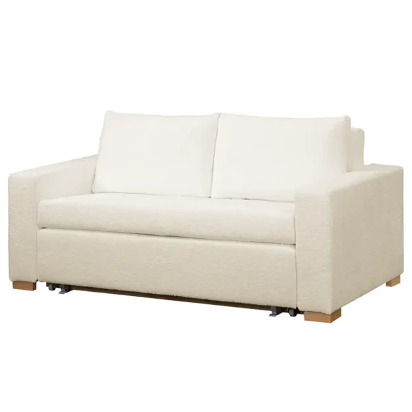 Schlafsofa Basic Weiß/Weiß Bouclé Stoff Abby 173cm mit Schlaffunktion Modern