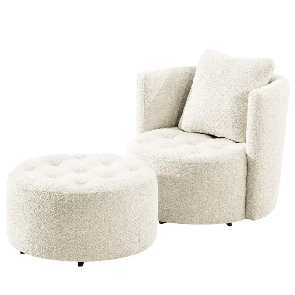 Sessel Timboan Weiß/Polarweiß Bouclé Stoff Abby mit Hocker 65 x 65 x 40cm