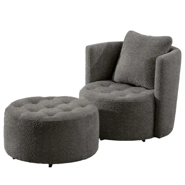 Sessel Timboan Grau/Anthrazit Bouclé Stoff Abby mit Hocker 65 x 65 x 40cm