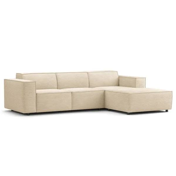 Ecksofa mit Longchair Beige/Beige Cordstoff Scilla 260cm Longchair davorstehend rechts Keine Funktion Modern