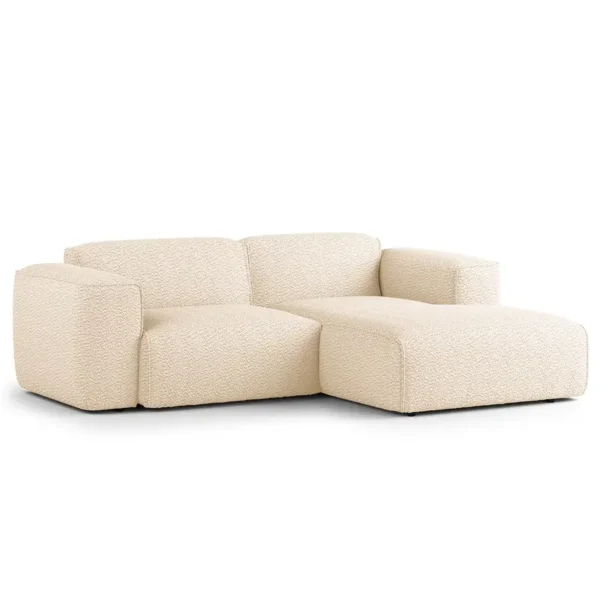 Ecksofa mit XL-Longchair Beige Teddy-Bouclé Stoff Bony 260 x 71 x 171cm Longchair davorstehend rechts Modern