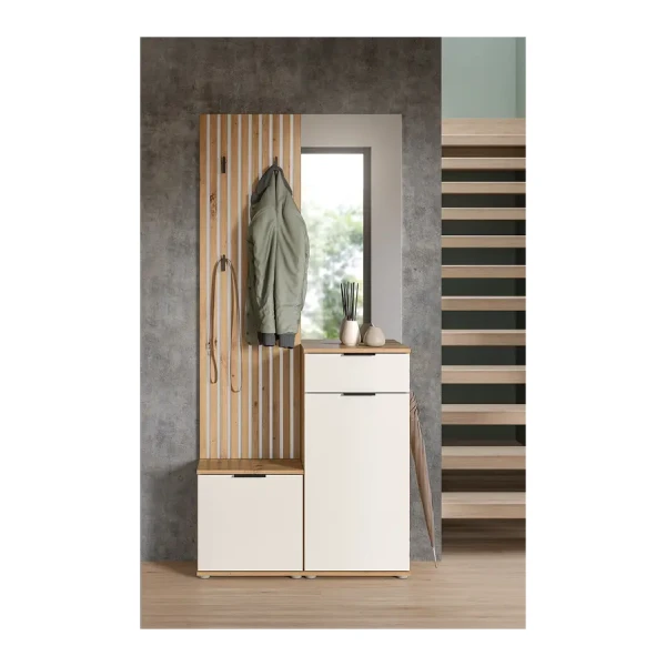 Kompaktgarderobe Cabaun 88 x 195 x 35cm Weiß/Weiß