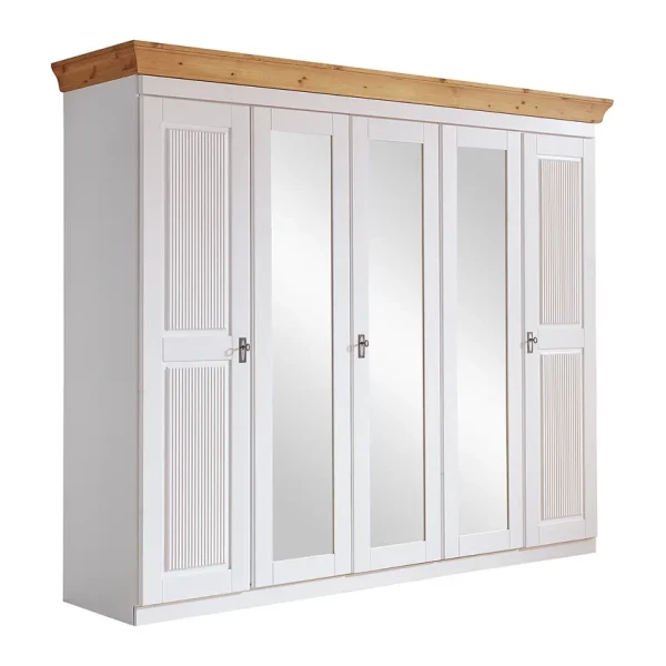 Drehtürenschrank 253cm Weiß/Kiefer Weiß/Kiefer