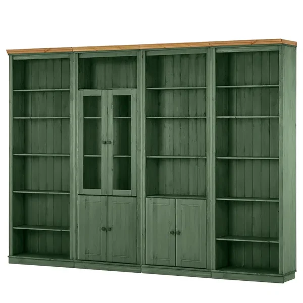 Massive Bücherwand Typ G Massivholz Kiefer, lackiert Grün/Kiefer Waldgrün/Kiefer Honig 296 x 223 x 37cm