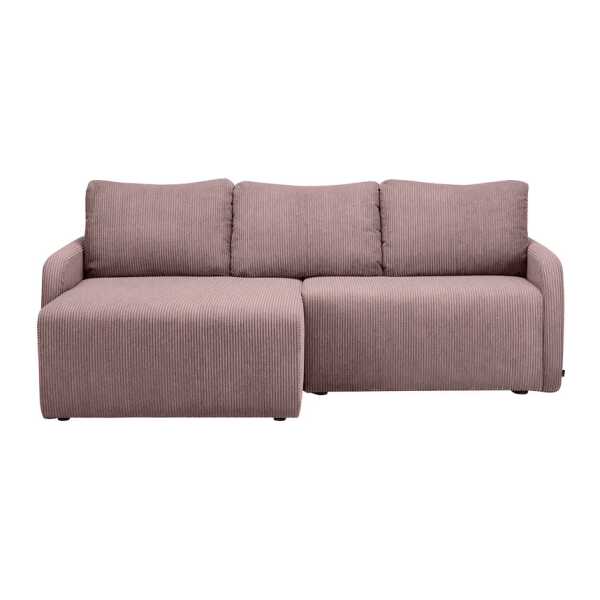 Ecksofa HURLET mit Schlaffunktion Pink Cordstoff Poppy 217 x 91 x 146cm Longchair beidseitig montierbar mit Schlaffunktion