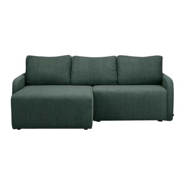 Ecksofa HURLET mit Schlaffunktion Grün Cordstoff Poppy 217 x 91 x 146cm Longchair beidseitig montierbar mit Schlaffunktion