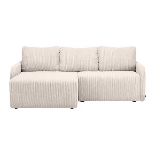 Ecksofa HURLET mit Schlaffunktion Beige Cordstoff Poppy 217 x 91 x 146cm Longchair beidseitig montierbar mit Schlaffunktion