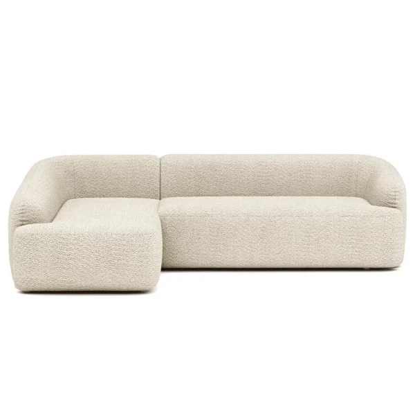 Ecksofa Balah Weiß Bouclé Stoff Anouk 296cm Ecke davorstehend links Modern