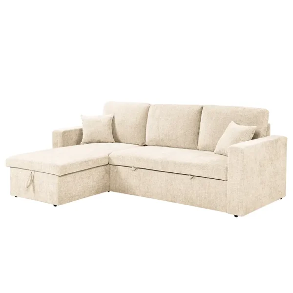 Ecksofa COVENTRY mit Schlaffunktion Beige Webstoff Tomoe 223 x 85 x 146cm Longchair beidseitig montierbar mit Schlaffunktion Modern