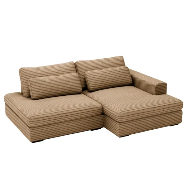 Ecksofa mit Schlaffunktion Braun Cordstoff Tila 223 x 80 x 158cm Longchair davorstehend rechts mit Schlaffunktion Modern