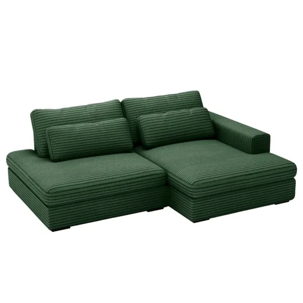 Ecksofa mit Schlaffunktion Grün Cordstoff Tila 223 x 80 x 158cm Longchair davorstehend rechts mit Schlaffunktion Modern