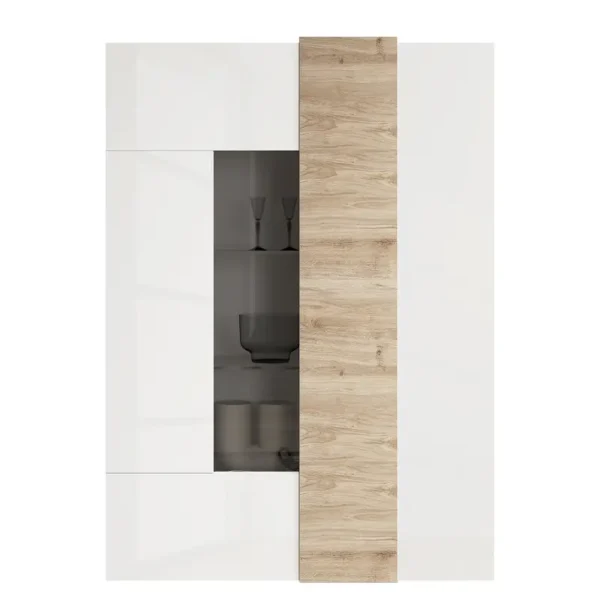 Vitrinenschrank 121 x 168 x 44cm Weiß/Hochglanz Weiß