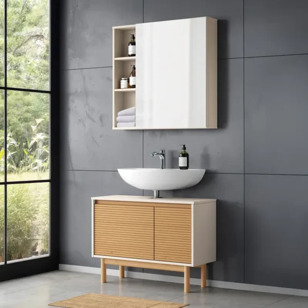 Badezimmerset 2-teilig Kombi A 83 x 35cm Braun/Beige/Beige/Pinie Natur