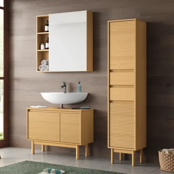 Badezimmerset 3-teilig Kombi C 118 x 35cm Braun/Pinie Natur