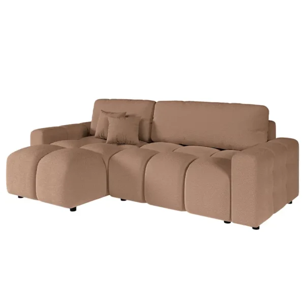 Ecksofa Santalla mit Schlaffunktion Pink Bouclé Stoff Coline 233 x 84 x 142cm Ottomane beidseitig montierbar Modern