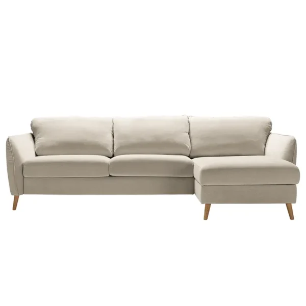 Ecksofa LYKKEBY mit Schlaffunktion Beige Webstoff Sterre 305cm Longchair davorstehend rechts mit Schlaffunktion Modern
