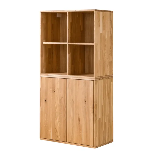 Massives Regal mit Türen Massivholz Wildeiche, geölt Braun 74 x 148 x 35cm