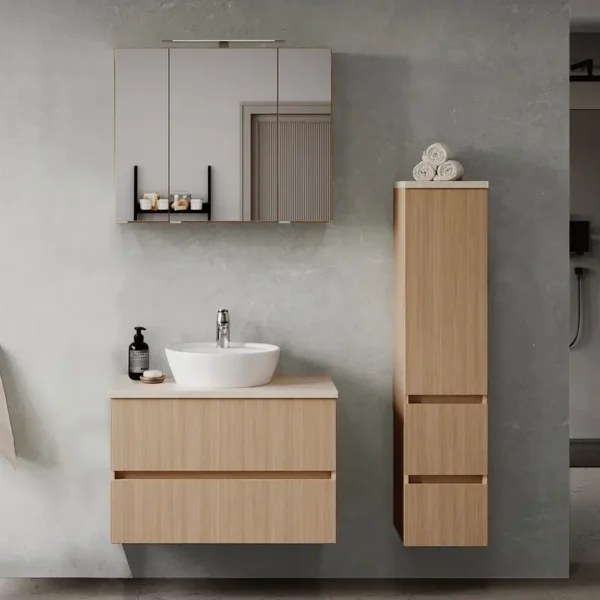 Badset 3-teilig Kombi F 110 x 200 x 47cm Braun/Eiche hell Dekor/Sandstein Optik