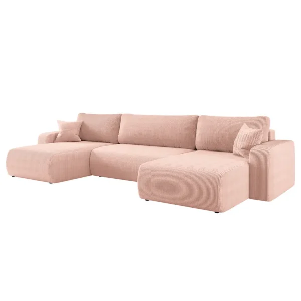 Wohnlandschaft mit Schlaffunktion Pink Cordstoff Poppy 312 x 82 x 145cm Longchair beidseitig montierbar Modern