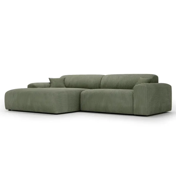Ecksofa DUPERS mit Longchair Grün/Grün Cordstoff Tila 284 x 72 x 178cm Longchair davorstehend links Modern