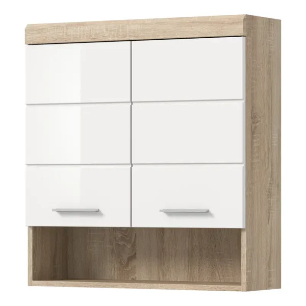 Hängeschrank 74cm Holz/Weiß/Hochglanz Weiß/Eiche Sonoma Dekor
