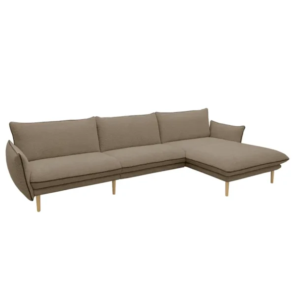 Ecksofa BYKLE mit Longchair Braun Bouclé Stoff Anouk 315cm Longchair davorstehend rechts Modern