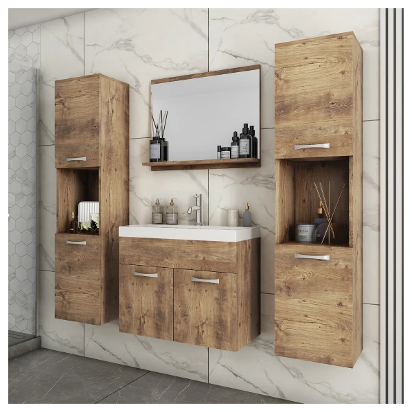 Badezimmerset Berberana 4-teilig 120 x 133 x 35cm Braun/Kastanienbraun