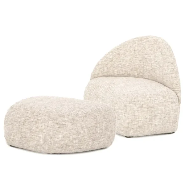 Sessel GANI Beige Strukturstoff Trinu mit Hocker 88 x 82 x 68cm