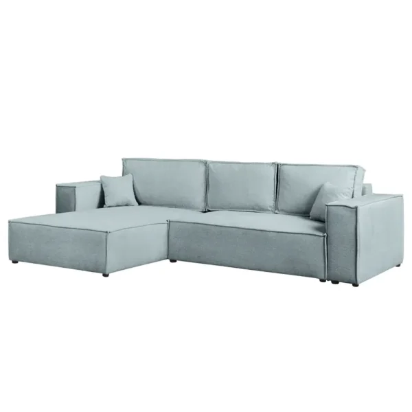 Ecksofa mit Schlaffunktion 290 cm Blau/Graublau Webstoff Aranja 290 x 70 x 185cm Longchair beidseitig montierbar mit Schlaffunktion Modern